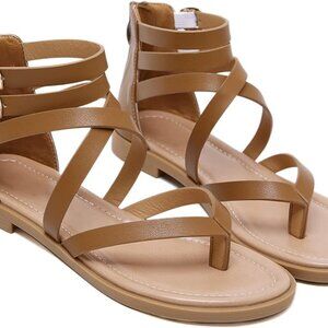 SHIBEVER Gladiator Strappy Sandals for Women: Dressy Summer Comfortable Flat, Ba